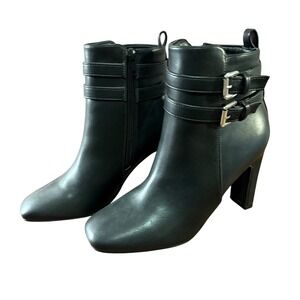 Yoki Yunah-08 Ankle Boots Womens 7 Black Excellent Block Heel Buckle Square Toe